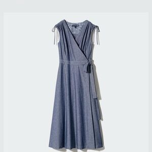 Uniqlo x IDLF  last collaboration Elegant Blue Sleeveless wrap Dress